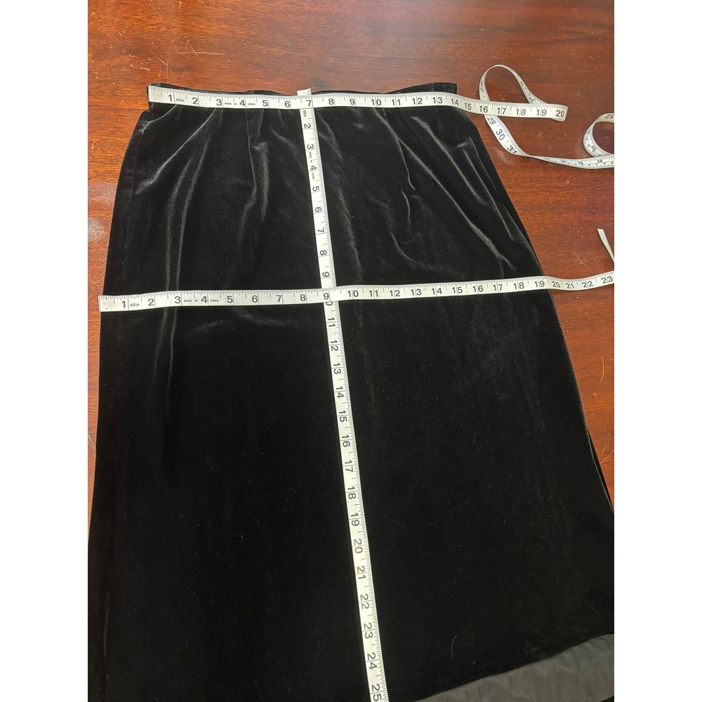 Alex Evenings VTG Velvet Maxi Skirt L Black Velvet Sheer Mesh Trim Gothic Chic - Picture 6 of 8